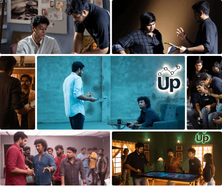 Behind-the-scenes collage — Rahul on set with Lokesh Kanagaraj, Karthik Subbaraj, Ravi Basrur, DRK Kiran, G Venket Ram, Anthony Gonsalvez, and others.